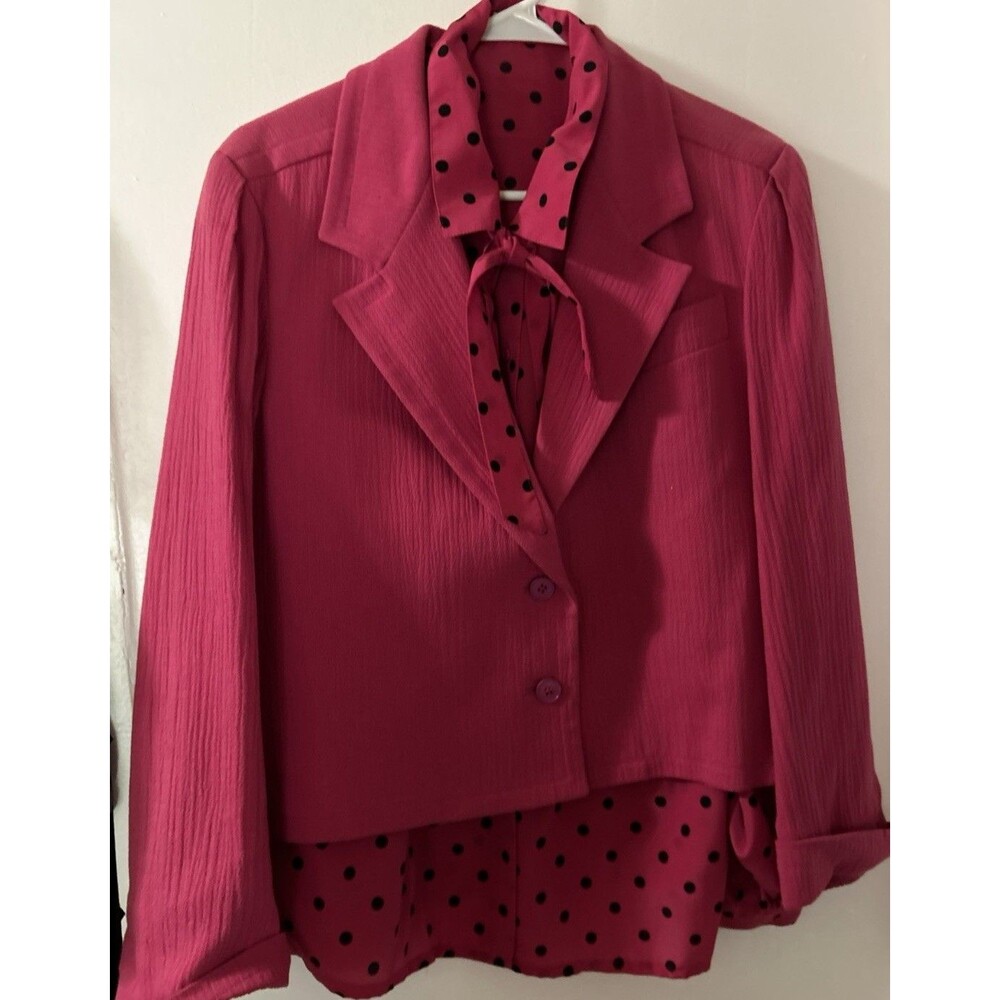 Chic VTG Jaeger Fuchsia Skirt Suit 3 Piece set Women’s Sz 12 Polka Dot Blouse